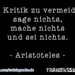13 Gründe, warum Du niemals erfolgreich sein wirst Um Kritik zu vermeiden, sage nichts, mache nichts und sei nichts. Aristoteles Zitat